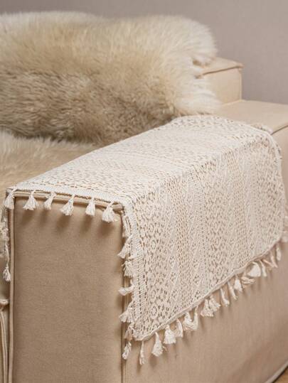 Tokoto 1pc Beige Hollow Out Tablecloth, Bohemian Modern Polyester Linen Square Placemat For Dining, Festival Decoration Party Celebration Restaurant Kitchen Bedroom Hotel Small Table Bedside Cabinet Sofa Console Shoe Cabinet, All Season Use