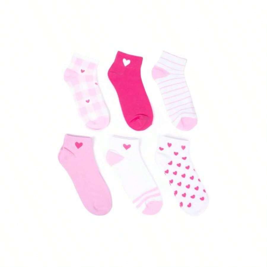 Nollia Low Cut Socks For Women, Colorful And Cute Ankle Socks, 6 Pack - 6件裝-粉紅心形 - 查看 1