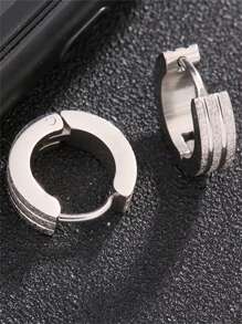 時尚流行男士簡約圈形耳環不銹鋼朋克嘻哈風格適合珠寶禮物和時尚外觀 - 金黃色 - 查看 4