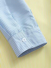 Men's Fashion Classic Personalized Striped Patchwork Candy Color Turndown Collar Button Long Sleeve Shirt, Suitable For Casual, Classic, Simple Outings And Commuting, Spring Autumn Long Sleeve Shirt, For Fall - Multicolor - View 4