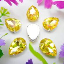 水滴形玻璃非 AB 正常颜色花式椭圆闪亮手工缝纫水晶手工缝制水钻装饰珠平背银色金爪底座带孔宝石 DIY 配件缝制宝石水钻用于装饰衣服、连衣裙、包、鞋子、胸针、耳环、手工艺品