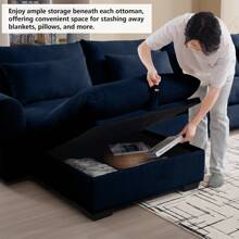 Modular Sectional Sofa, 122" Corduroy Deep Seat Upholstered Sofa,157" L Shaped Couch Set With Ottoman For Living Room, 3-4 Seater Comfy Cloud Couch With Waist Pillow For Living Room Office Apartment - 藍色4人座+腳凳 - 查看 5