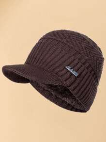 JZML 1pc Men Letter Decor Plush Lined Hat