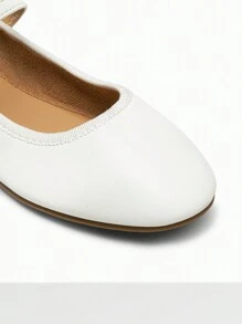 Women's Ballet Mary Jane Flats Buckle Strap Round Toe Leather Slip-On Comfortable Versatile Shoes - 白色 - 查看 6