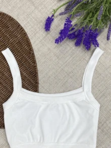 Women's Cropped Top With Thin Straps In Ribbed - 白色 - 查看 4
