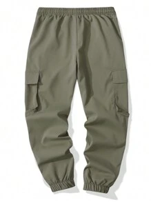 Calças Cargo Masculinas Novas, de Perna Afunilada, Bolsos Múltiplos, Calças Casuais para Uso Externo - Verde Oliva - Visão 6