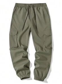 Calças Cargo Masculinas Novas, de Perna Afunilada, Bolsos Múltiplos, Calças Casuais para Uso Externo - Verde Oliva - Visão 5