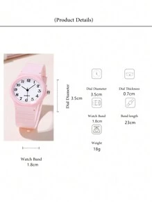 Reloj de cuarzo minimalista con esfera numérica y correa de PVC para estudiantes - Rosa - Ver 4