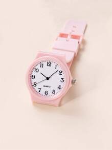 Reloj de cuarzo minimalista con esfera numérica y correa de PVC para estudiantes - Rosa - Ver 3