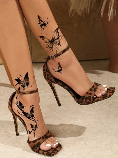 2 件蝴蝶纹身贴纸，带蝴蝶图案的临时纹身，防水且易于使用，适合女性手臂、手、脚和腿，一次性假纹身，派对和音乐节必备