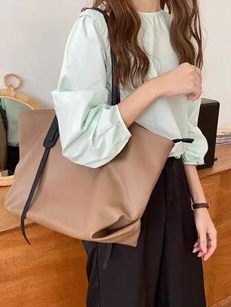 2024 New Female Korean Simple Shoulder Handbag Daily Commute Autumn And Winter All-In-One Bag Tote Bag Soft Portable Storage Bag Underarm Bag Pure Bag Young Female Bag 30 Years Old 35 Years Old 40 Years Old Female Bag Shoulder Female Bag Retro Style Creative Niche Design Style Canvas Material Office Worker