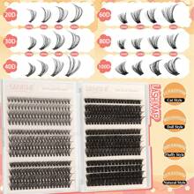 Bộ mi Sanishi 20D+30D+40D+60D+80D+100D 456 chiếc mi cong chữ D, mi nối dài 10-16mm, mi tự nhiên, mi nối, mi thưa, mi riêng lẻ, có keo dán mi, dụng cụ gắn mi, cọ chải mi, dễ dàng sử dụng tại nhà, bộ mi, mi giả - màu đen - Xem 4