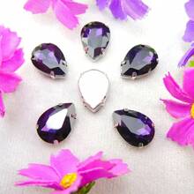 水滴形玻璃非 AB 正常颜色花式椭圆闪亮手工缝纫水晶手工缝制水钻装饰珠平背银色金爪底座带孔宝石 DIY 配件缝制宝石水钻用于装饰衣服、连衣裙、包、鞋子、胸针、耳环、手工艺品
