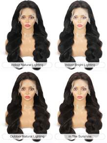 13x4 Body Wave Lace Frontal Wig Natural Black Color Human Hair Wig Pre Plucked Baby Hair Wig For Women Brazilian Transparent Lace Wig Human Long Length 30 32 34 Inches Avaliable - Black - View 8