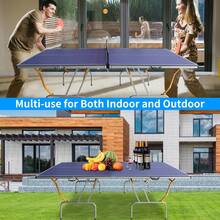 8FT Mid-Size Table Tennis Table Foldable & Portable Ping Pong Table Set For Indoor Games With Net, 2 Table Tennis Paddles And 3 Balls - Blue - View 5