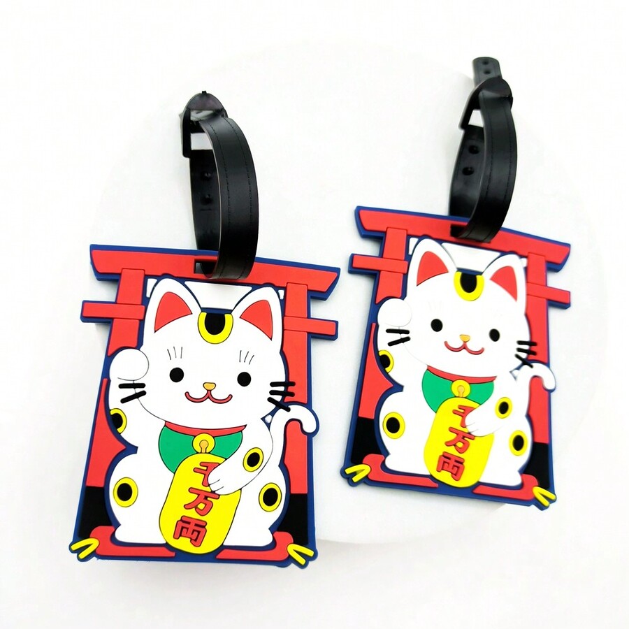 1pc/2pcs/3pcs Beckoning Cat Luggage Tag Airport Baggage Claim ID Card