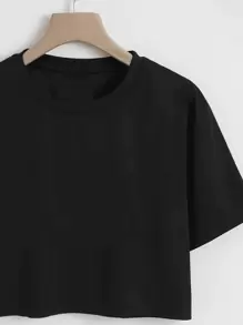 Cropped T-Shirt Printed T-Shirt 100% Cotton Phrases Gym Time Time To Train - 黑色 - 查看 3