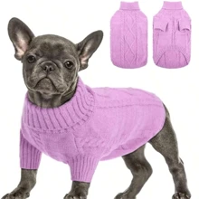 Mascotas, ropa para perros, artículos para perros, cachorros felices, suéter de cuello alto grueso y cálido para perros - Morado - Ver 1
