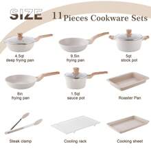 Caannasweis 11 Pieces Nonstick Cookware Sets Pots And Pans Set With Bakeware Set Granite Frying Pans For Cooking Granite Pan Sets - 米色 - 查看 2