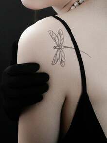 1pc Removable Waterproof Bamboo Dragonfly Temporary Tattoo Sticker, Suitable For Fashionable People - Black - View 3