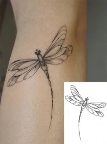 1pc Removable Waterproof Bamboo Dragonfly Temporary Tattoo Sticker, Suitable For Fashionable People - Black - View 1