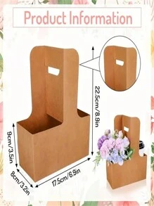 10pcs Rectangular Flower Packaging Bag, Gift Bag, Bouquet With Handle Kraft Paper Bag, Brown Flower Packaging Box, Suitable For Valentine's Day, Mother's Day, Wedding Party Decoration, Suitable For Florist - Brown - View 4