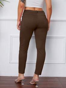 Women's High-Waisted Pants Stretchy Stitch Slim Fit Pants With Pockets Solid Color Button Zip Ankle Length Perfect For Work Or Casual Outings - 摩卡 - 查看 3