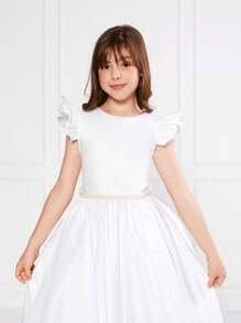 White Children's Dress Party Gode Plain Baptism Christening First  New Year Bridesmaid Princess Flared Girl - trắng - Xem 3