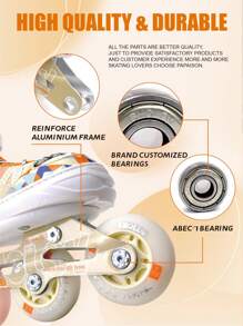 SHOLOV 时尚直排轮滑鞋，舒适材质，带闪光 PU 轮，尺寸可调节，适合初学者 - 橘色 - 查看 5