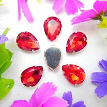 水滴形玻璃非 AB 正常颜色花式椭圆闪亮手工缝纫水晶手工缝制水钻装饰珠平背银色金爪底座带孔宝石 DIY 配件缝制宝石水钻用于装饰衣服、连衣裙、包、鞋子、胸针、耳环、手工艺品