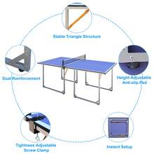 8FT Mid-Size Table Tennis Table Foldable & Portable Ping Pong Table Set For Indoor Games With Net, 2 Table Tennis Paddles And 3 Balls - Blue - View 7