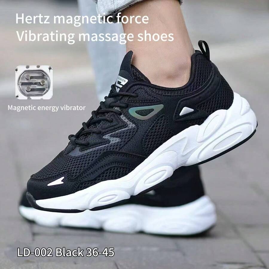 男士磁力振动智能按摩鞋，休闲运动跑步健身鞋，带磁能芯片功能 - 黑色 - 查看 1