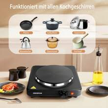 Kochplatte, 1500 W Herdplatte, 18,3 cm Arbeitsplatte aus Gusseisen mit 5-stufig einstellbarem Thermostat, Überhitzungsschutz, Kontrollleuchte, Anti-Rutsch-Matte