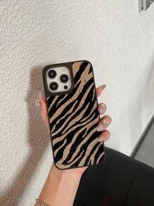 1pc Dual-Layer Leopard Patroon Pluche & Beschermend Telefoonhoesje, Compatibel met iPhone 7/8/7+/8+/XR/11/11 Pro Max/12/12 Pro/12 Pro Max/13 Pro Max/14 Pro Max/15 Pro Max/16 Pro Max, Geschikt voor Mannen En Vrouwen