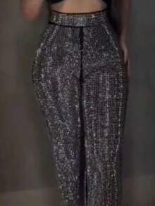Women's High-Shine Trousers All Crafted In Perfect Stonework Modeling - màu đen - Xem 1