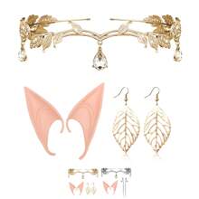 3 Pcs Fairy Rhinestone Leaf Headband Ear Cuffs Set For Brides, Wedding Headband Butterfly Ear Cuff(Color Random)Earring For Halloween Fairy Costume Crown Cosplay Accessories,Christmas - Multicolor - View 12