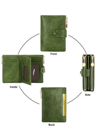 MIYIN Retro Wallet With Button Closure Multiple Card Slots RFID Blocking Three-Fold Design Magnetic Snap Closure Women's Wallet Business Casual Woman Card Case Gifts Essentials Items For Women Wallet Purse Wallet Small Wallet