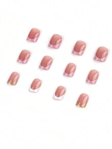 Sanrio Add A Touch Of Romance With 24pcs Short Square Classic Simple French Style Pink Bow-Knot Faux Pearl Decot And Elegant 3D Floral Rhinestone Decor Full Cover Fake Press On Nail Kit Will Give Your Look A Sweet Lovely Suitable For Daily Spring Dating Press On Nails