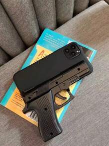 Czarny 1 szt. XQ Nowy 3D Pistolet w kształcie pistoletu kompatybilny z 15 Pro Max / 14 / 13 / 12 / 11 Ochronne etui na telefon, unikalny nowatorski design - Czarne - Zobacz 4