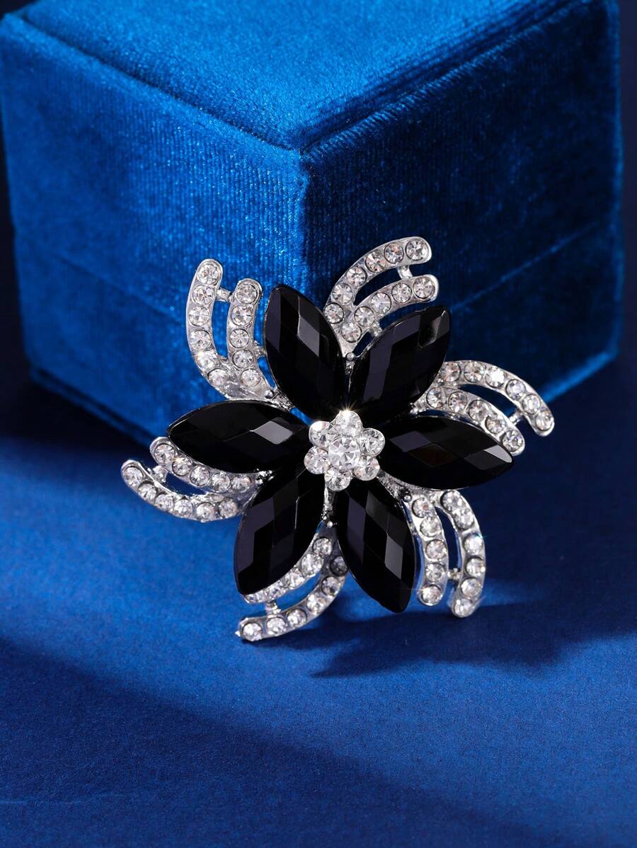 1pc European & American Style Floral Brooch With Alloy Rhinestone For Anti-Wardrobe Malfunction, Fashion Accessory - Multicolor - View 1