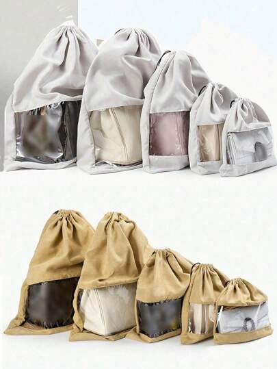 1pc Two Color Handbag Dust Proof Bag, Suede Dust Proof Bag, Handbag Purse Moisture-Proof Transparent Drawstring Bag, Underwear Storage Bag, Transparent Breathable Moisture-Proof Fully Closed Drawstring Storage Bag, Versatile Bag For Wardrobek, Drawstring Bag Travel Storage Pouch Handbag Protection Bag With Drawstring Closure For Women