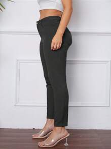Women's High-Waisted Pants Stretchy Stitch Slim Fit Pants With Pockets Solid Color Button Zip Ankle Length Perfect For Work Or Casual Outings - 灰色 - 查看 3
