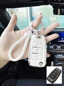 Luxury PU Leather Car Key Cover With Rhinestones, Soft Full Protection Case, Suitable For 2020  Elantra, 2019  Ix35 Folding Premium Car Key Holder - one-size - View 16