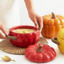 1set Dutch Oven Pot With Lid, Ceramic Pumpkin Dish, Halloween Christmas Pumpkin Pottery Dessert Saucepan, Baking Dish Cute Pumpkin Bowl, Covered Dutch Oven Ceramic Stockpot, Pumpkin-Shaped Casserole 50OZ,Christmas Gift - Multicolor - View 7