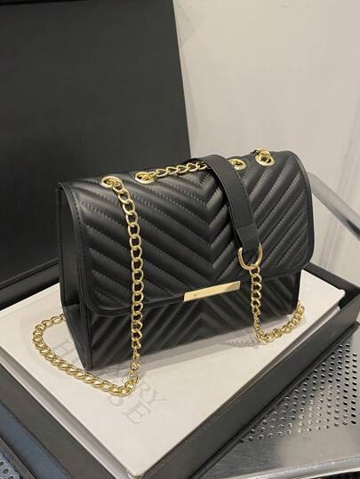 Fashionabla enfärgade axelväska med kedja