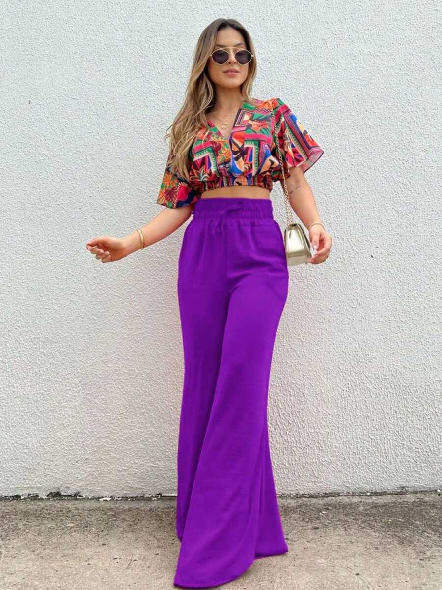 Women Pants - 紫色 - 查看 1