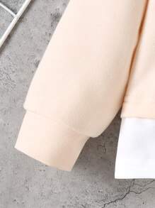 2 pièces/set Ensemble 2 en 1 de pull col rond et pantalon en couleur unie avec détail brodé, style décontracté pour filles, automne/hiver