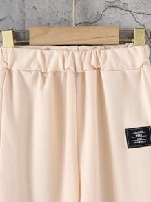 2 pièces/set Ensemble 2 en 1 de pull col rond et pantalon en couleur unie avec détail brodé, style décontracté pour filles, automne/hiver