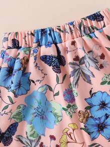 2pcs Fashion Butterfly Flower Printed Long Sleeve Sweatshirt & Dress Set For Girls - Multicolor - View 4