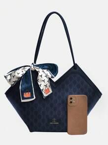 Dedoo 2024 New Textured Western Style Large Capacity Handbag, Autumn/Winter Versatile Western Style Shoulder Bag, Fashionable Tote Bag - Blue - View 5